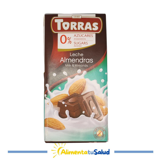 Chocolate con Leche y Almendras sin azúcar - 75g - Torras