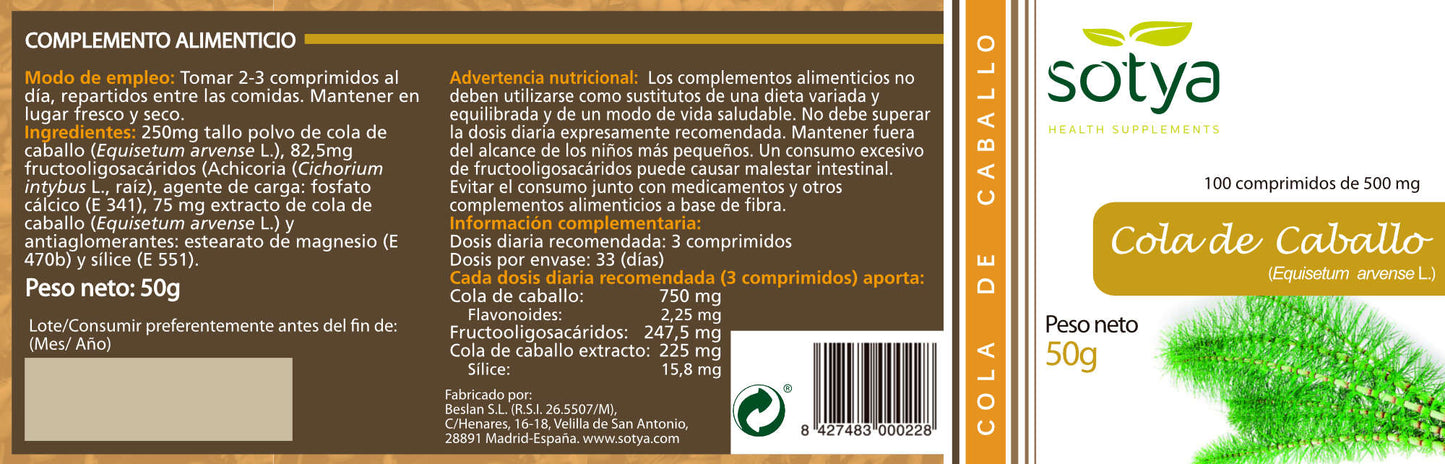 Cola de Caballo - Sotya - 100 comprimidos
